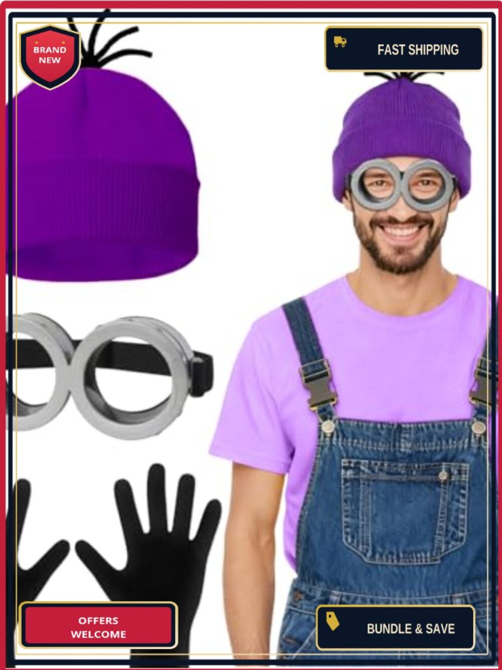 Halloween Costume Accessories Set Adult Beanie Goggles Gloves One Size